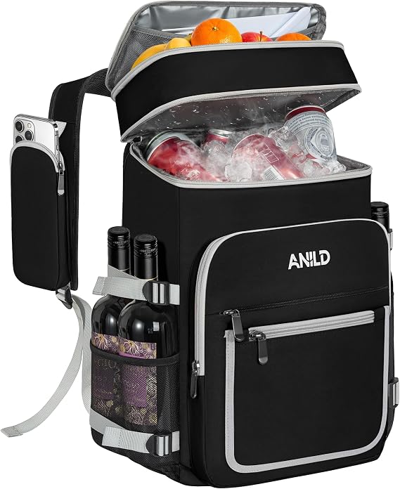 ANILD Cooler Backpack, 40 Cans Insulated Backpack Cooler with 2 Insulated Compartments Thermal Bag for Men and Women, Coolers Bag for Picnic Beach Travel BBQ Camping Hiking