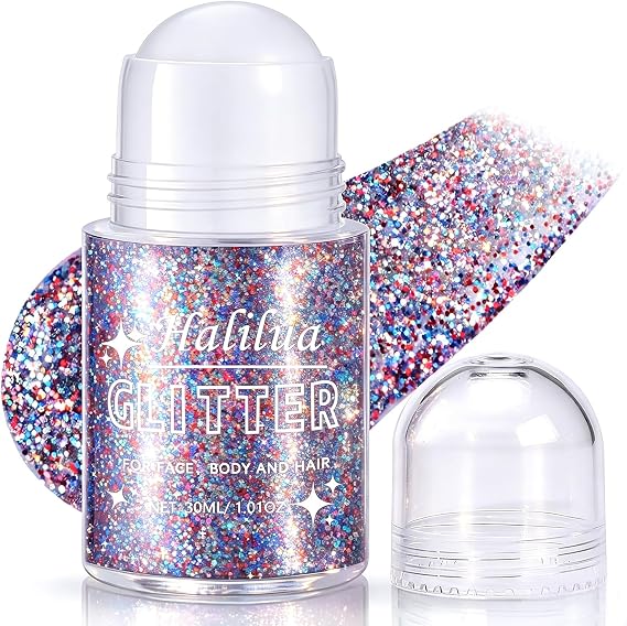 Red White and Blue Body Glitter Gel, Face Hair Glitter | Red White Blue 4th of July Roll-on Face Glitter, Face Hair Glitter for Women Kids, Patriotic Glitters Rave Festival Makeup