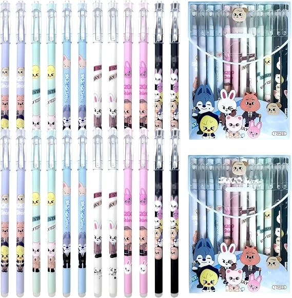 Pen, 24 Pcs Black/Blue 0.5mm Roller Ball Cute Gel Ink Pens
