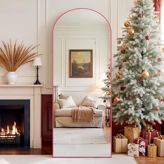 Anpark 28"x71"Arched Full Length Mirror, Full Body Mirror with Stand, Aluminum Frame for Bedroom & Hanging Leaning Modern Simple Home Decor Shatter-proorf Nano Glass Wall Living Room Cloakroom, Pink