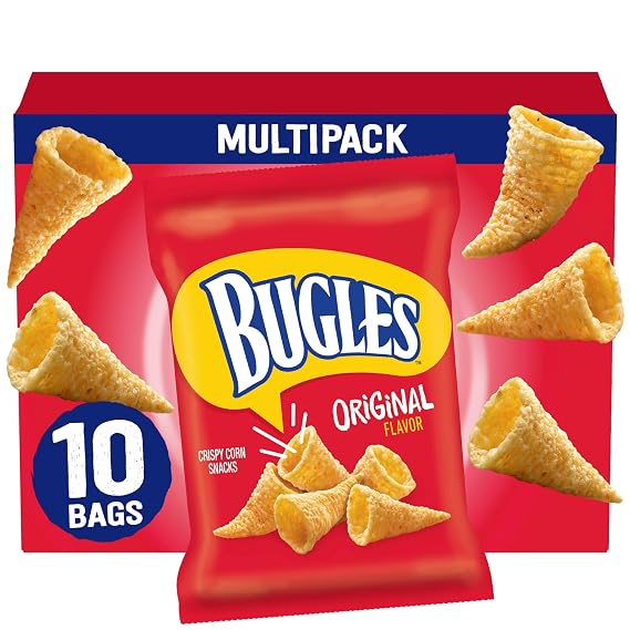 Bugles Crispy Corn Snacks, Original, Multipack of Bags, 10 Ct, 8.75 oz | Individually Wrapped, Classic Savory Cone Shape, Great On-The-Go