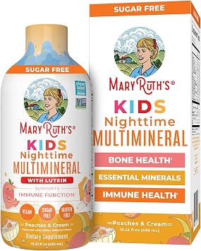 Kids Liquid Nighttime Multimineral by MaryRuths | Bone Health | Immune Function | Bedtime Supplement | Kids Vitamins | Magnesium | Vegan | Sugar Free | 30-180 Servings | 15.22 fl oz
