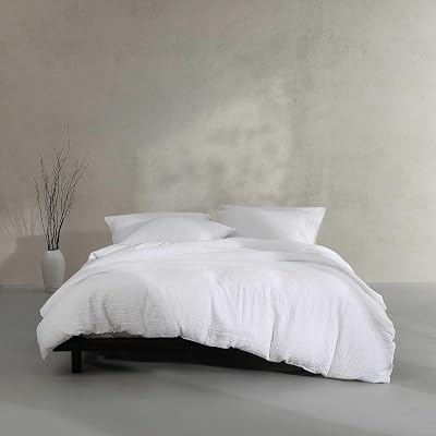 Calvin Klein - Queen Duvet Cover Set, 100% Cotton Jacquard with a Washed Texture Percale Reverse, 3 Piece Set with Matching Pillowcases White