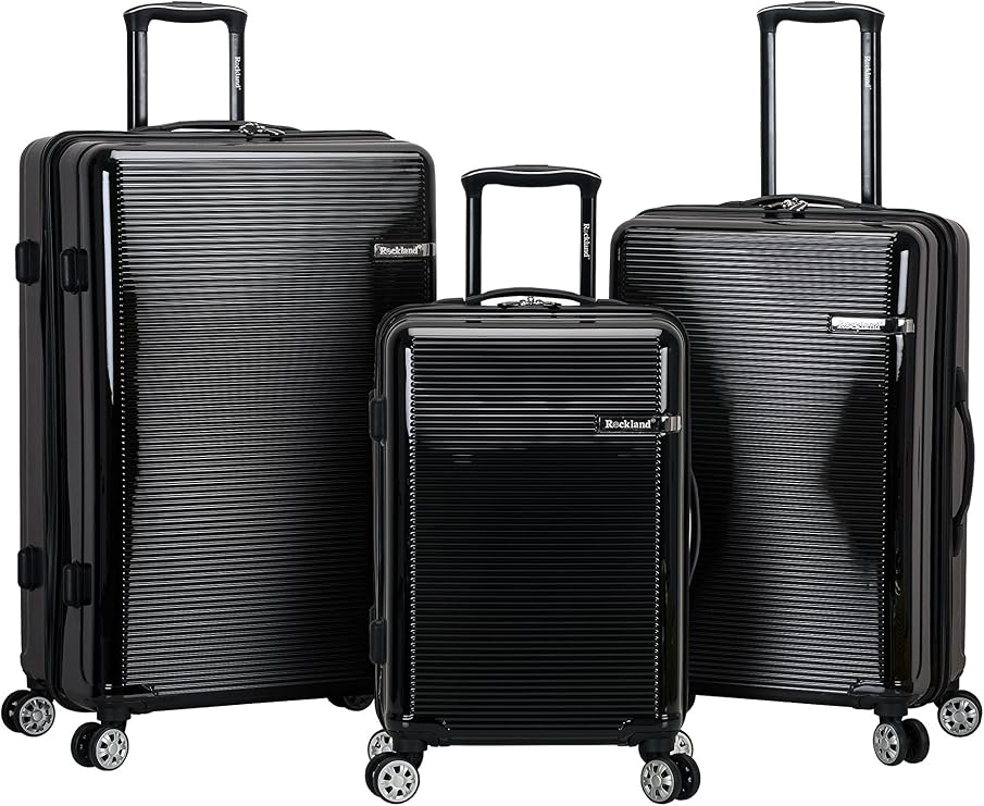 Rockland Horizon Hardside 3 Piece Spinner Wheel Luggage Set, (20"/24"/28"), Black