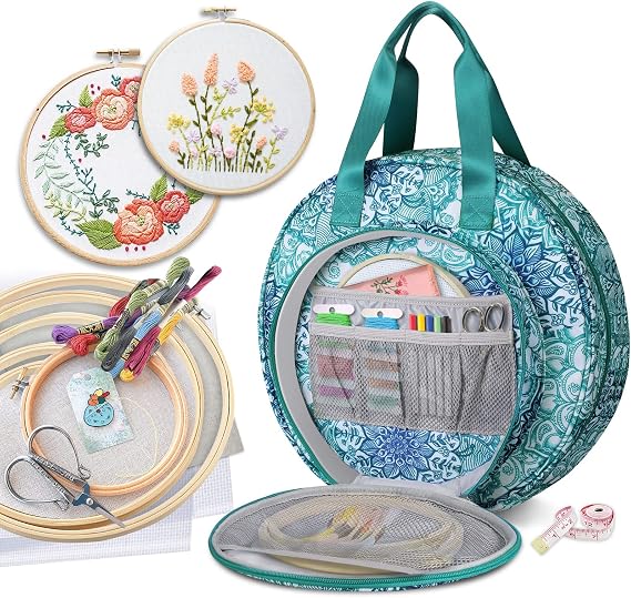 FINPAC Embroidery Project Bag, Embroidery Kits Storage Carrying Tote Bag