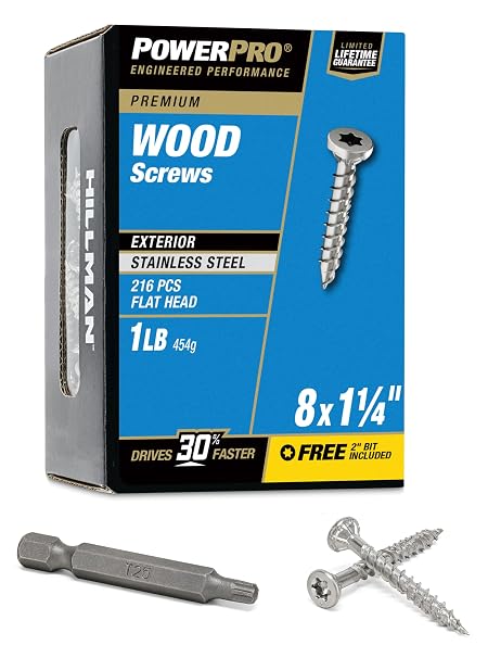Power Pro Wood Screws, #8 x 1-1/4in, 242 Pieces, Silver