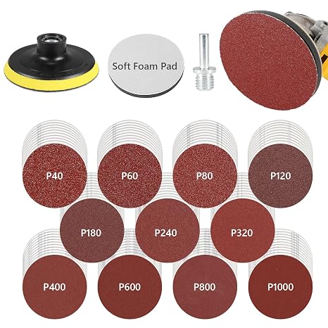 113PCS Angle Grinder Sanding Kit,4 Inch 40-1000 Grits Sandpaper with Cushion Pads and Hook & Loop Backing Pad 5/8-11 Thread,Polishing Attachments for Wood, Metal, Plastic and Multi-Surface