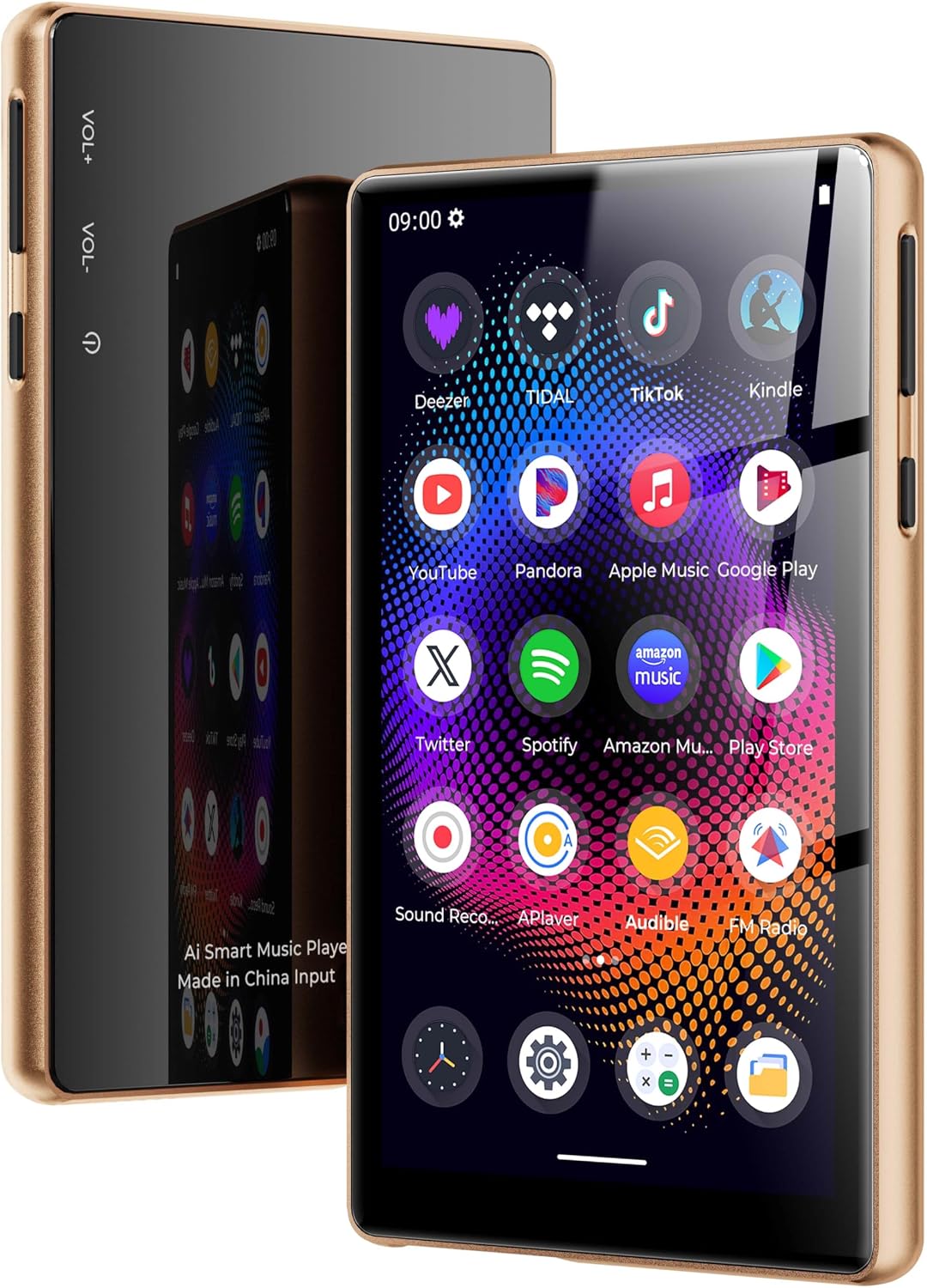 128GB MP3 Player with Bluetooth and WiFi，Music Video Player with Spotify Pandora,Amazon Music, 5 Touch Screen Android MP4 MP3 Player for Kids with Audible, YouTube, Spotify Kids,up to 256GB Gold