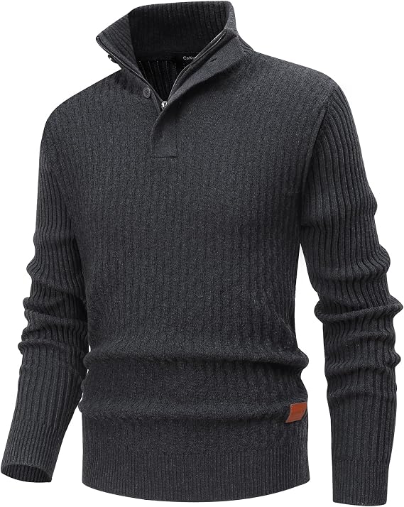 Men's 1/4 Zip Pullover Fine Knit Stand-Up Collar Warm Pullover Sweater Winter Jumper Long Sleeve Soft Sweat Jacket Work Jumper