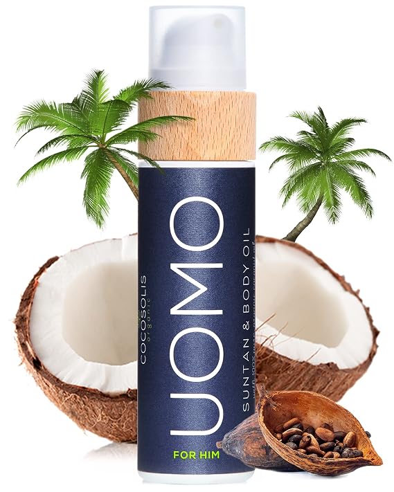 COCOSOLIS UOMO Tanning Accelerator for Men - Organic Tanning Oil with Vitamin E & Black Coconut Scent for a Fast Intensive Tan - Tanning Enhancer for a Rich Chocolate Tan (110)