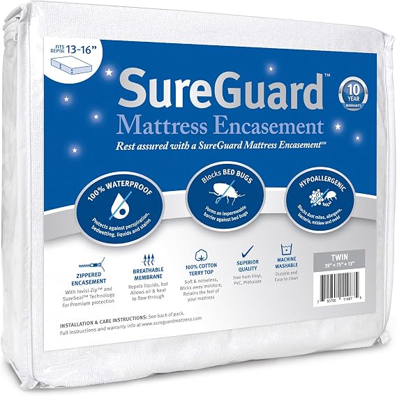 SureGuard Twin (13-16" Deep) Zippered Mattress Protector Encasement