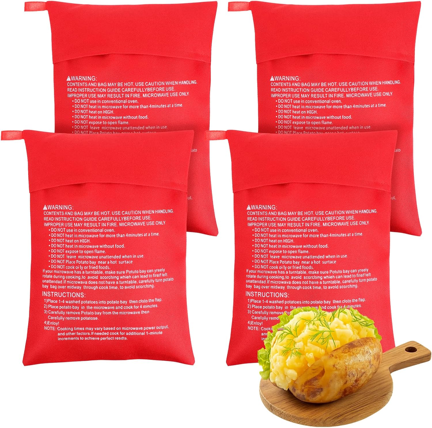 Bewudy Pack of 4 Microwave Potato Bags Potato Bag Microwave Reusable Microwave Bag Potato Bag Cooking Bag Microwave Potato Cooking Bag Microwave Bag for Oven Potatoes