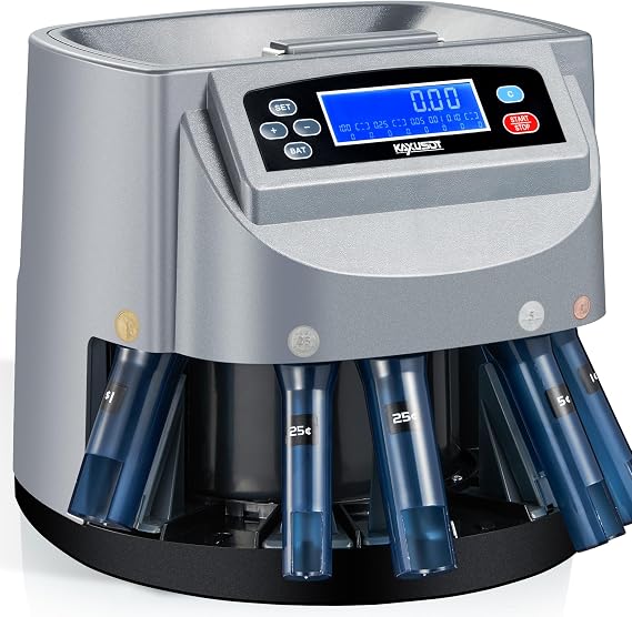 𝟐𝟎𝟐𝟔 𝐔𝐩𝐠𝐫𝐚𝐝𝐞𝐝 USD Coin Counter Machine, Professional Coin Sorter & Wrapper Roller Machine, 500 Coins Capacity Automatic Change Counter-LCD Display, Sorts 270 Coins/Min, 5 Coin Bins & Rolls