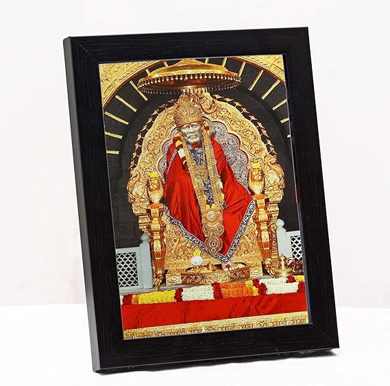 Shirdi Sai Baba Photo Frame Small Size For Wall / Table ( 9x7 inches, Acrylic Glass),Black