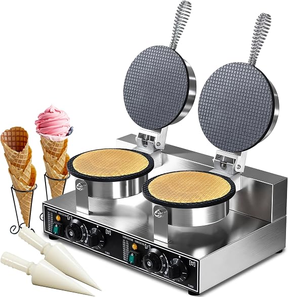 Waffle Cone Maker Commercial 2600W Professional Ice Cream Cone Waffle Maker Machine, Electric Commercial Waffle Cone Maker Machine With Temp & Time Control for for Restaurant Bakery Snack Bar Family