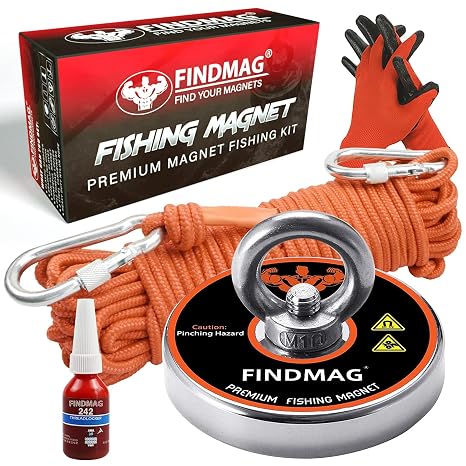FINDMAG 600 LBS Magnet Fishing, 2.95 Inch Neodymium Fishing Magnet Kit