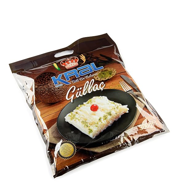 Kral Gullac for Gullac Dessert and Borek, Turkish Thin Yufka, Main Ingredient for Delicious Ramadan Dessert, 0.66lb (300g) (Regular - 300g, 1 Pack)