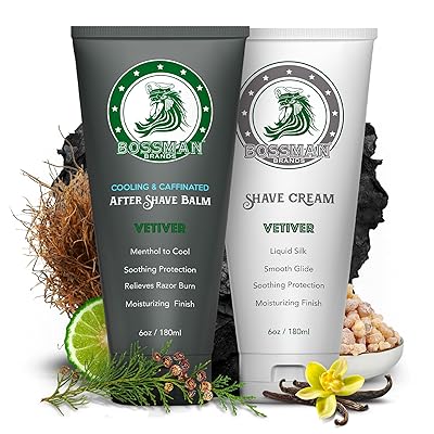 Bossman Silk Lotion Shaving Cream & Cooling After Shave for Men Combo Shave Cream & After Shave Balm for Men Vetiver X Scent