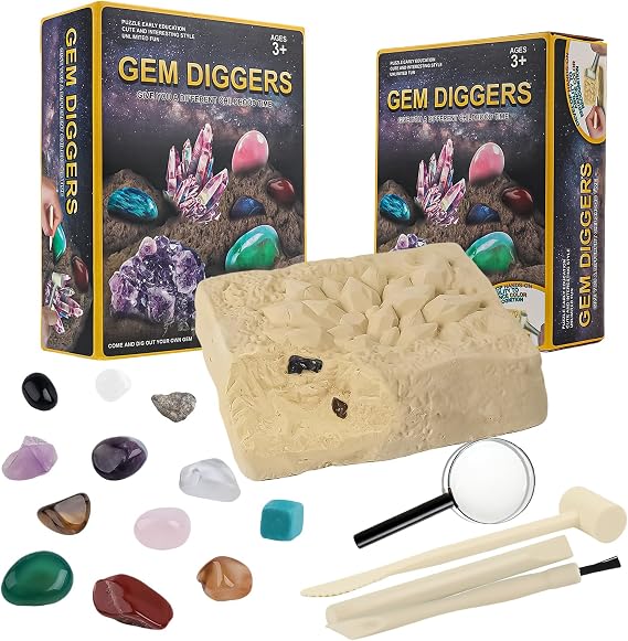 Gemstones Dig Kit Earth Science Kits for Kids Age 6-8-12-14, Birthstone Gemstone Dig Kit, Geology Kit with Break Your Own Geodes, Rock Mining Kit Birthday Gifts Toys for Boys Girls