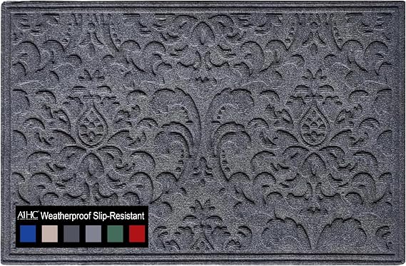 A1HC Durable Multi Purpose Door Mat, Heavy Duty Doormat, Indoor Outdoor, Easy Clean, Waterproof, All Weather, Patio, Garage, High Traffic Entrance, 24x36 Inches, Floral Dark Gray