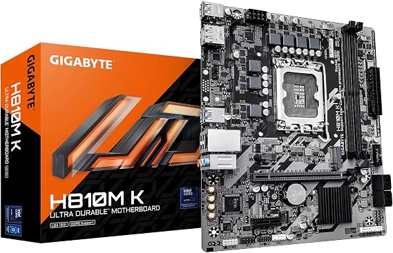 GIGABYTE H810M K Anakart – Intel Core Ultra (Seri 2) İşlemciler, 3+1+2 Faz VRM, 6400 MHz'e kadar DDR5, 1 x M.2 PCIe 4.0, 1 GbE LAN, USB 3.2 Gen 1