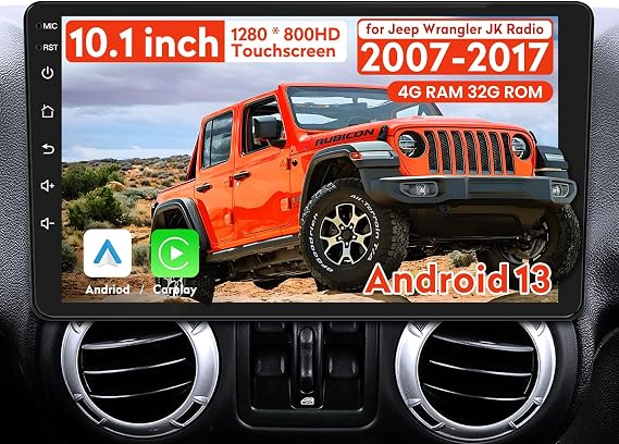 8Core 4GB RAM Car Radio for Jeep Wrangler JK 2007-2017: 10.1 Inch Car Stereo with Carplay Android Auto GPS 5GWiFi SWC