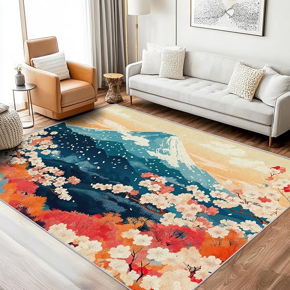 Cherry Blossom Decorations - Asian Rugs for Living Room, Bedroom, Japanese Carpet, Washable Non Slip Large Rug, Soft Low Pile Patterned Area Rug & Home Decor & Gifts, 180 x 240cm