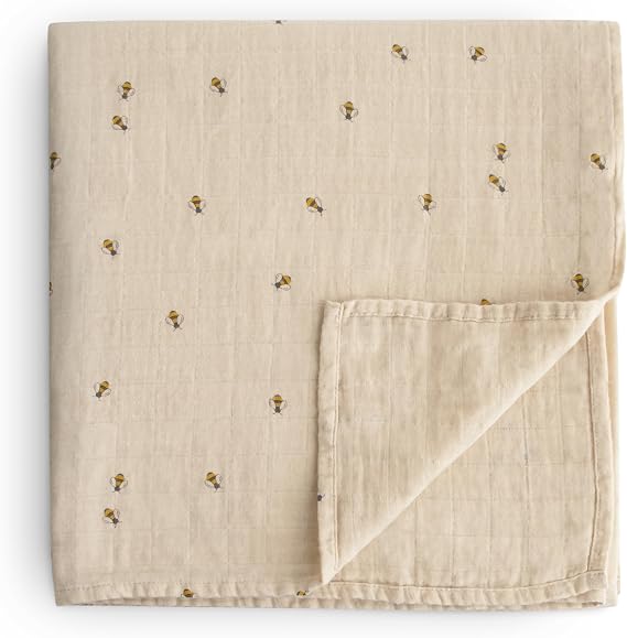 mushie Muslin Baby Swaddle Blanket | 100% Organic Cotton (Bees)