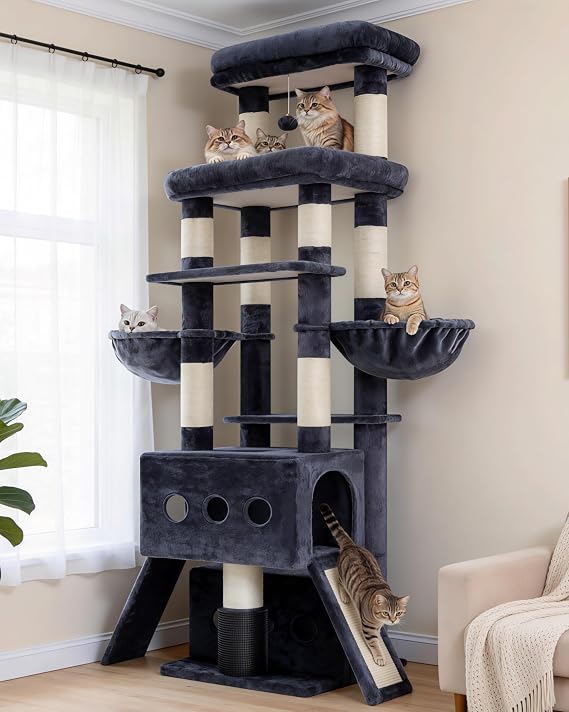 Hey-brother Cat Tree Tower with Multi-Level Platforms, Cozy Condos, MPJ085G