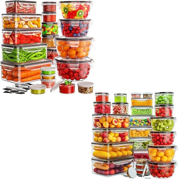 JSCARES 40 PCS Food Storage Containers and 52 PCS Food Storage Containers with Lids Airtight