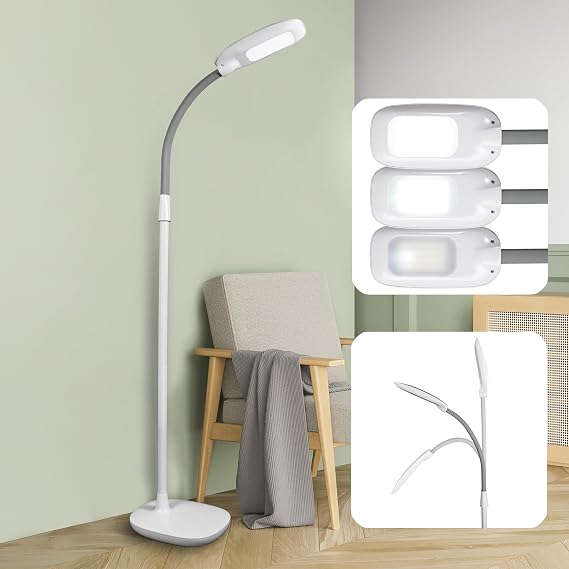 OttLite ClearSun LED Floor Lamp, Adjustable Height, White | Designed to Reduce Eyestrain | 3 Brightness Settings | Touch-Activated Controls | 95+ Color Rendering Index