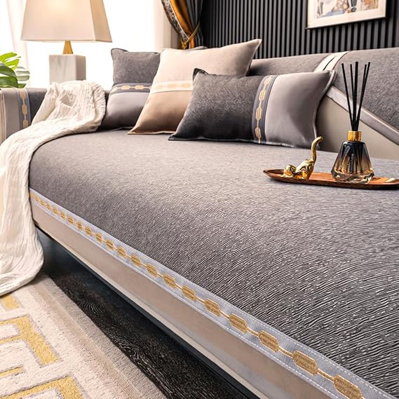 Luxury Sofa Slipcover L/U Shaped Corner Non-Slip Sofa Covers 1 2 3 4 Seater Polyester Couch Cover For Leather/Wooden/Fabric Sofa Balcony Anti-Scratch Blanket For Cat Dog(Pillowcase:45X45cm,Gray 3)
