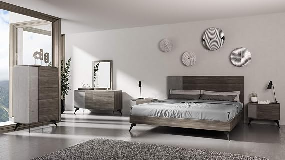 Limari Home Cuscana Collection Modern Style Italian Faux Concrete & Matte Finished Bed With Metal Legs, Eastern King, Grey