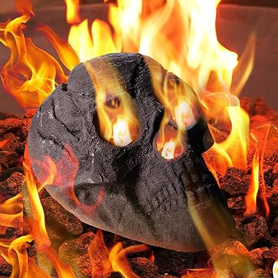 1 Pack Fire Pit Skulls 8.7 Inch Halloween Imitated Human Ceramic Firepit Head Fireproof Skulls Bonfire Accessories Fake Logs Halloween Decor for Gas Campfire Fireplace Wood Fires Black