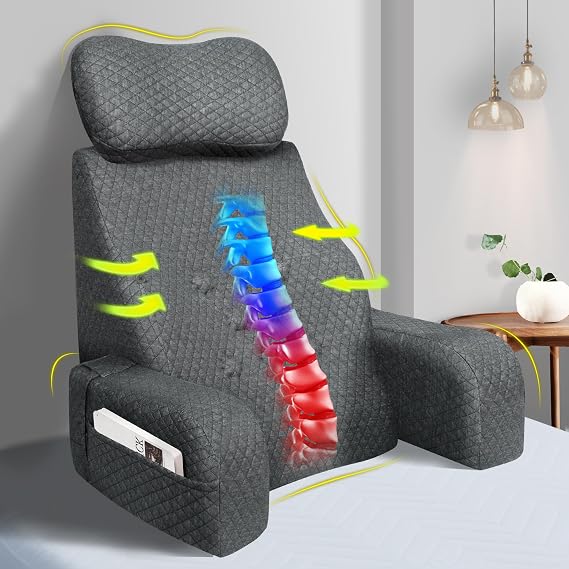 Lofty Aim Reading Pillow for Bed, Comfy Memory Foam Rest Back Pillow for Sitting in Bed Adult, Backrest Chair Pillow with Arms for Sitting Up, Watching TV, Reading, Gaming - Grey