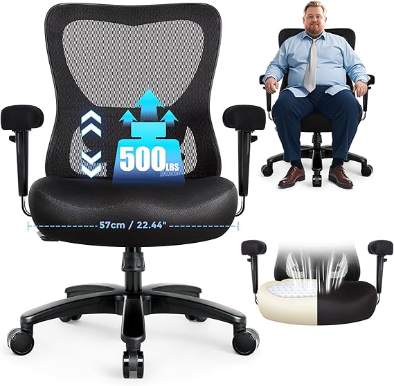 Big and Tall Office Desk Chair 500lbs,Ergonomic Heavy Duty Mesh Desk Chair