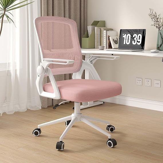 naspaluro Ergonomic Office Desk Chair, Height Adjustable Executive Work Computer Chairs with Padded Seat Cushion, Swivel Mesh Chair with 90° Flip-up Armrest & Lumbar Support for Home/Office