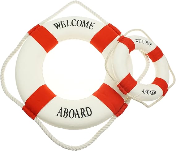2Pcs Life Preserver Ring Decor Nautical Decorations for Wall Decor | Red color, two different sizes, cloth material, nautical style, boat party, ocean-themed spaces wall decor