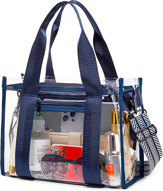 Clear Bag for Stadium Events,Large Clear Tote Bag with Outer and Inner Zip Bag for Sport Events, Concerts, Work, Beach
