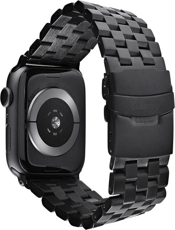 Bullstrap Men's 316L Stainless Steel Metal Watch Band Compatible with Apple Watch Series 1-8, 41/40/38mm, Black Edition