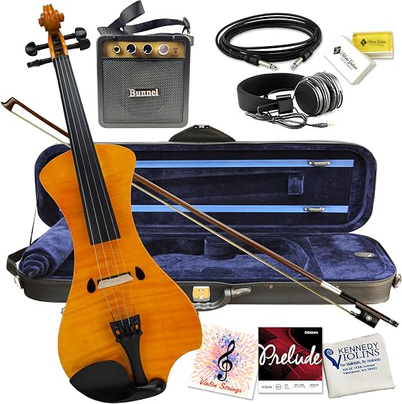 Electric Violin Bunnel NEXT Outfit 4/4 Full Size (HONEY) With Carrying Case and Accessories - Mini Amp - Headphone Jack - Piezo Ceramic Pick-Up - from Kennedy Violins