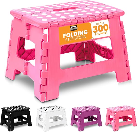 Utopia Home Folding Step Stool 9 Inch, Anti-Slip, Pink, 1-Pack