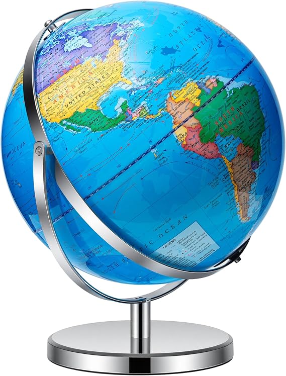 BSHAPPLUS 13inch World Globe with Metal Stand, 720 Full-View Rotation