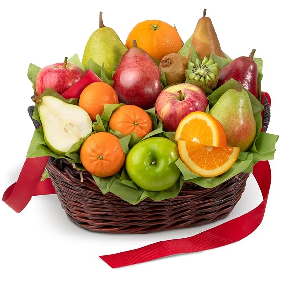 A Gift Inside Fresh Fruit Basket with Comice Pears, Apples, Kiwi & Citrus Mixed Fresh Fruit Gift Basket for Every Occasion