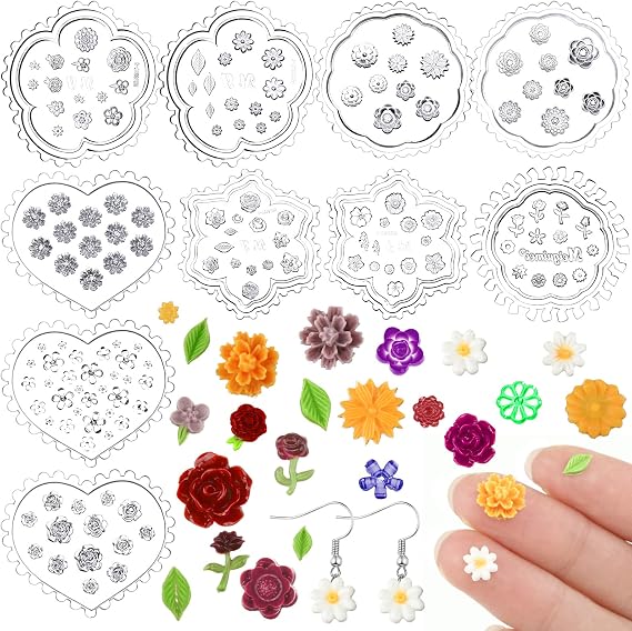 Nuenen 10 Pcs Summer Small Flower Polymer Clay Molds Mini Rose Daisy Silicone Polymer Clay Molds Small Floral and Leaf Craft DIY Tool for Jewelry Earring Making Decoration(Floral Style)