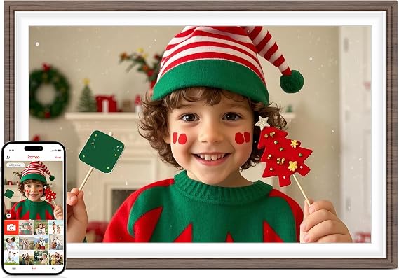 Frameo 10.1" Wood WiFi Digital Picture Frame with 32GB Memory, 1280 x 800 IPS HD Touch Screen Electronic Photo Frame, Auto-Rotate, Slideshow, Wall Mountable, Share Photos/Video Remotely Anywhere