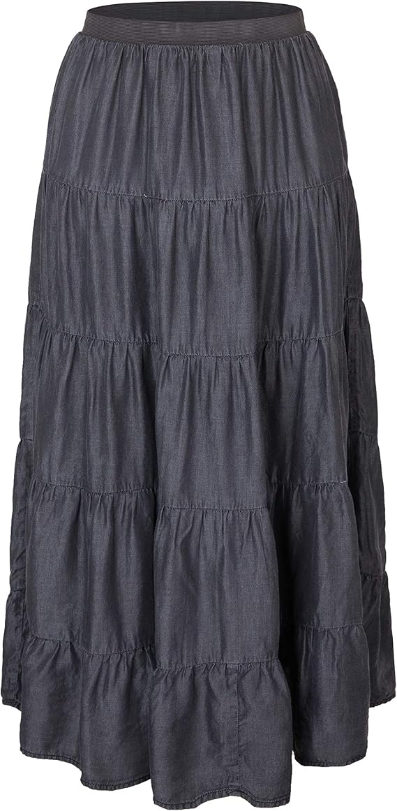 Tronjori Womens A Line Long Lightweight Tencel Denim Tiered Skirt with Multi Layers