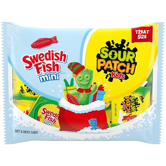 SOUR PATCH KIDS and SWEDISH FISH Mini Soft & Chewy Gummy Holiday Candy Variety Pack, 22 Snack Packs
