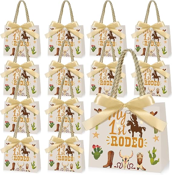 Saypacck My First Rodeo Party Favor Western Gift Bags with Handles Cowboy Birthday Party Decorations, 5.51 X 2.36 X 4.72 Inches