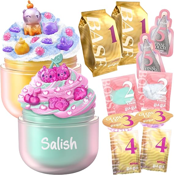 GUI GUI Slime Kit by Salish Butter & Cloud Bundle Pack, 5-Step Beauty Set | Butter and cloud slime set with booster, mini figures, cute charms, 5-step beauty routine, birthday gift for ages 6+
